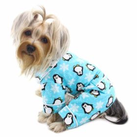 Penguins & Snowflake Flannel PJ with 2 Pockets (Turquoise) (Color: Turquoise, size: Xl)
