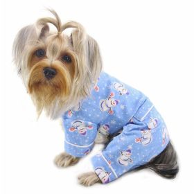 Snowman & Snowflake Flannel Pajamas with 2 Pockets (Color: light blue, size: Xl)