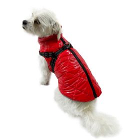 Water Resistant Puffy Vest with Built In Harness (Color: Red, size: Xl)