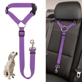 Solid Color Two-in-one Pet Car Seat Belt Nylon Lead Leash Backseat Safety Belt Adjustable Dogs Harness Collar Pet Accessories (Color: Black)