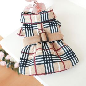Pet Dress; Plaid Dog Dress With Belt; Winter Cat Dress Pet Clothes For Small Medium Dogs & Cats (Color: Dark Khaki, size: Xl)