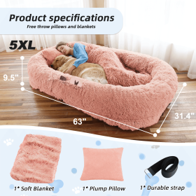 Human Dog Bed, Large Size Fits You and Pets, Washable Faux Fur Dog Bed for People Doze Off, Napping Orthopedic Dog Bed, Present Plump Pillow, Bla (Color: Pink, size: 5XL(63"L ×31.4"W ×9.5"Th))